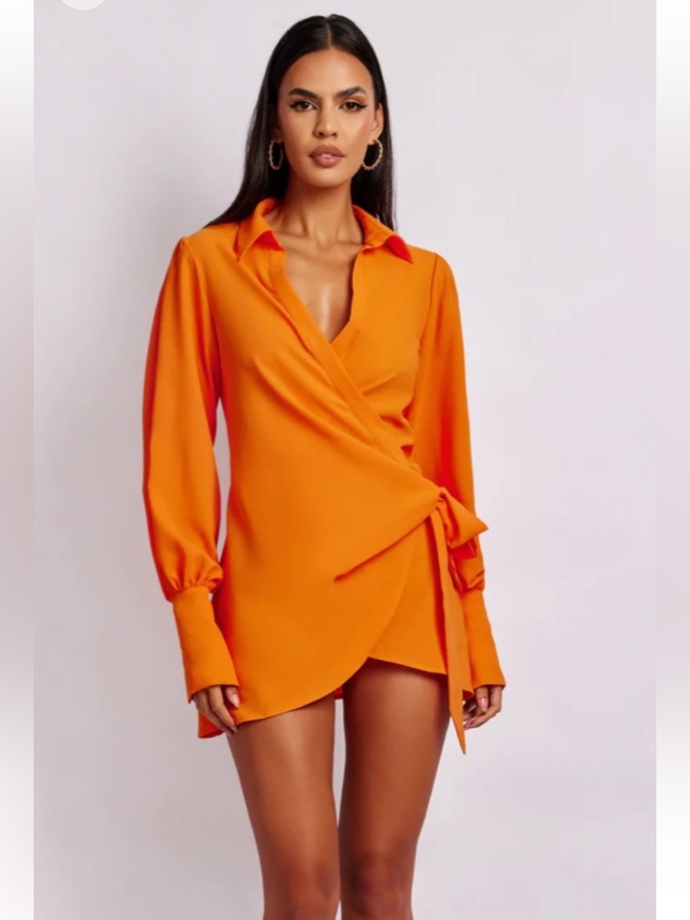 Meshki Gabby Split Sleeve Wrap-Front Mini Dress-NWT